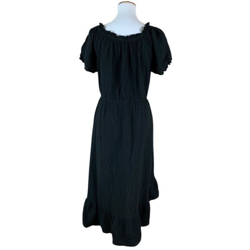 Stark X Black Button Front Ruffle Midi Dress Drawstring Waist Cotton Medium - Picture 5 of 8